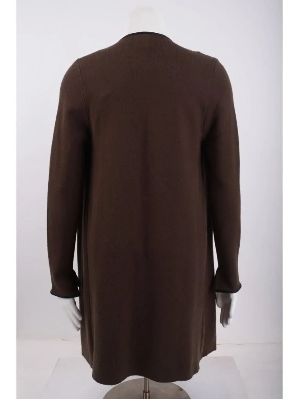 Zara Knit Womens Sweater Small Brown Cardigan Faux Leather Trim Open Front EUC - Picture 4 of 6